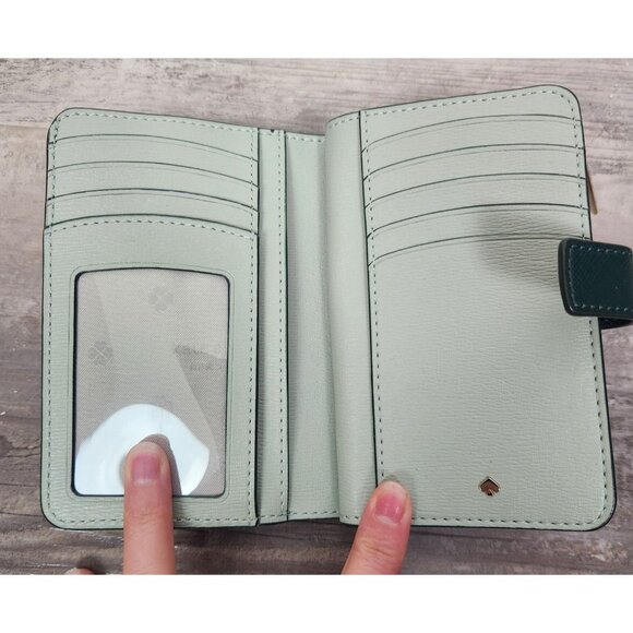 Kate Spade Dark Green/Mint Leather Spencer Compact Wallet - Picture 3 of 5